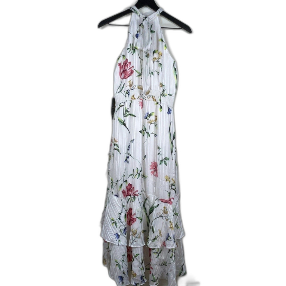 NEW WHITE HOUSE BLACK MARKET WHBM RUFFLE HALTER MIDI DRESS SZ 6P - Picture 6 of 7
